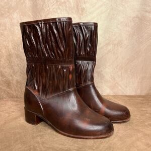 Vintage 60s WW Molded Construction Mid Calf Vinyl Textured Boots Retro
